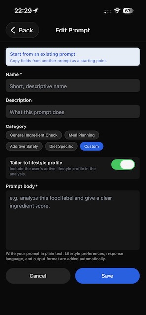 Create Prompt Screen